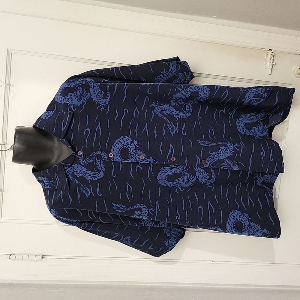 Vintage Authentic Shaolin All Over Dragon Button Up Shirt Preowned XL
